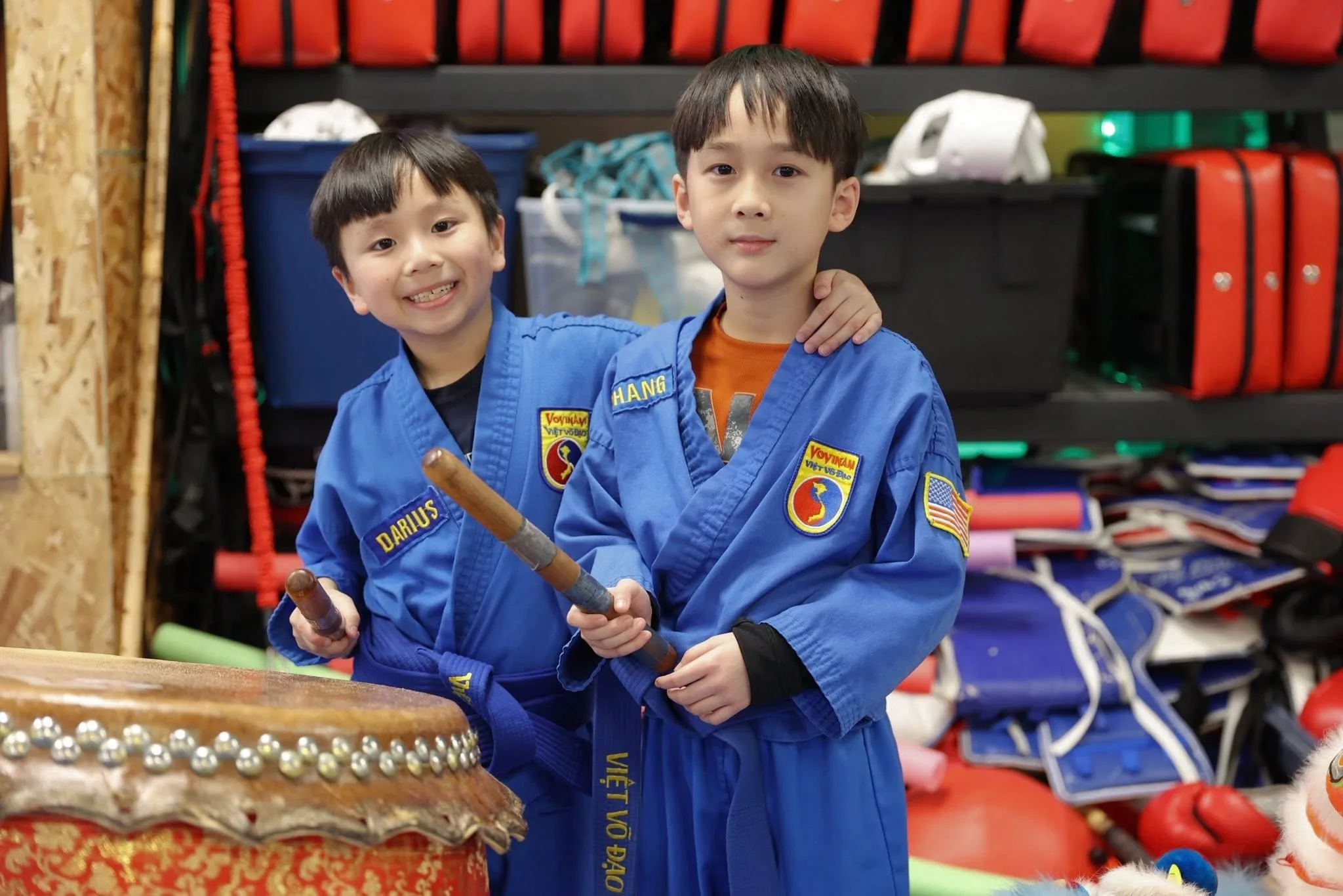 Young students drumming